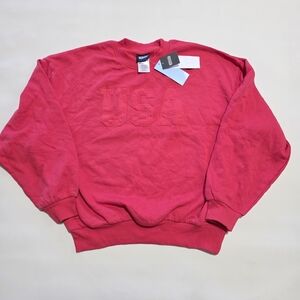 USA XXS Bright Red Crew Crop Boxy Long-Sleeve "Special Thanks" Sweatshirt.